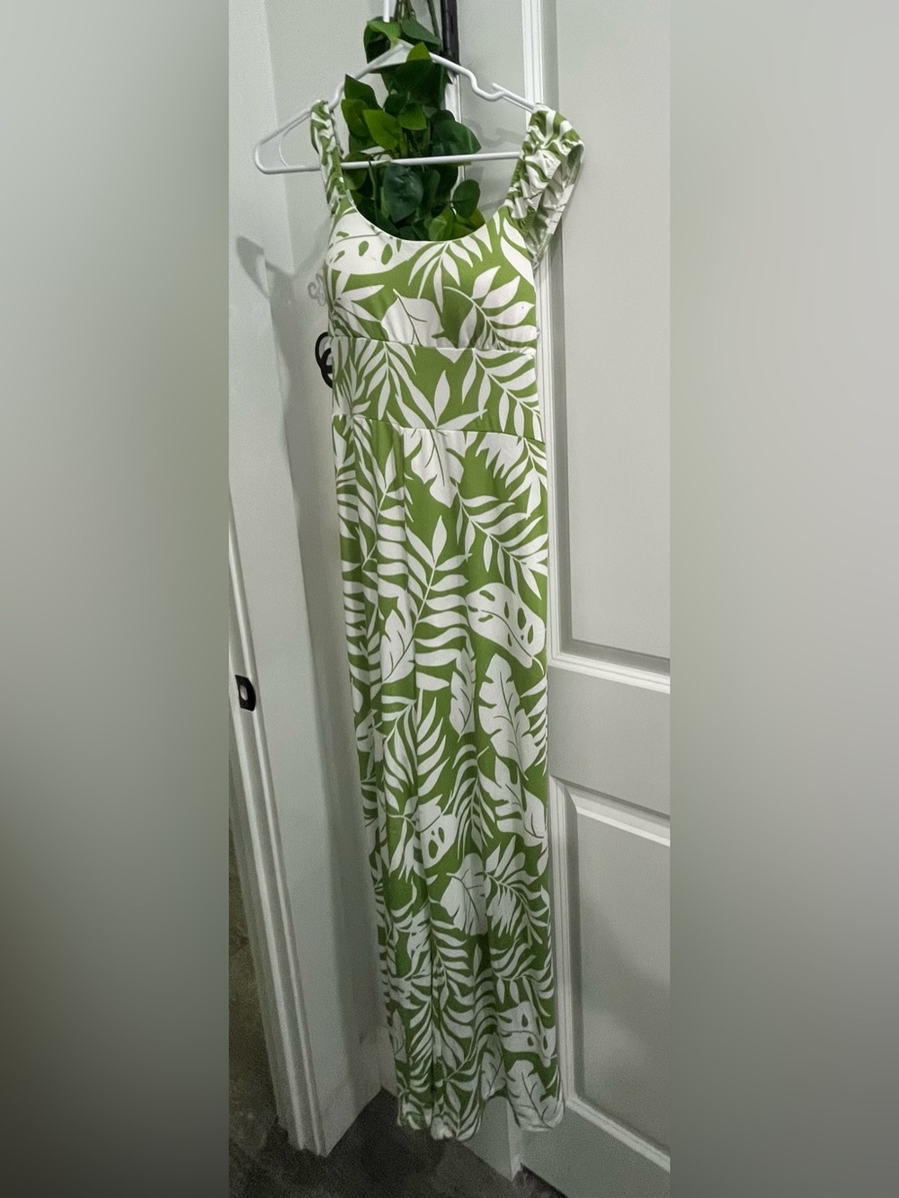 Derek Heart Olive Green & White Tropical Maxi wide leg pants